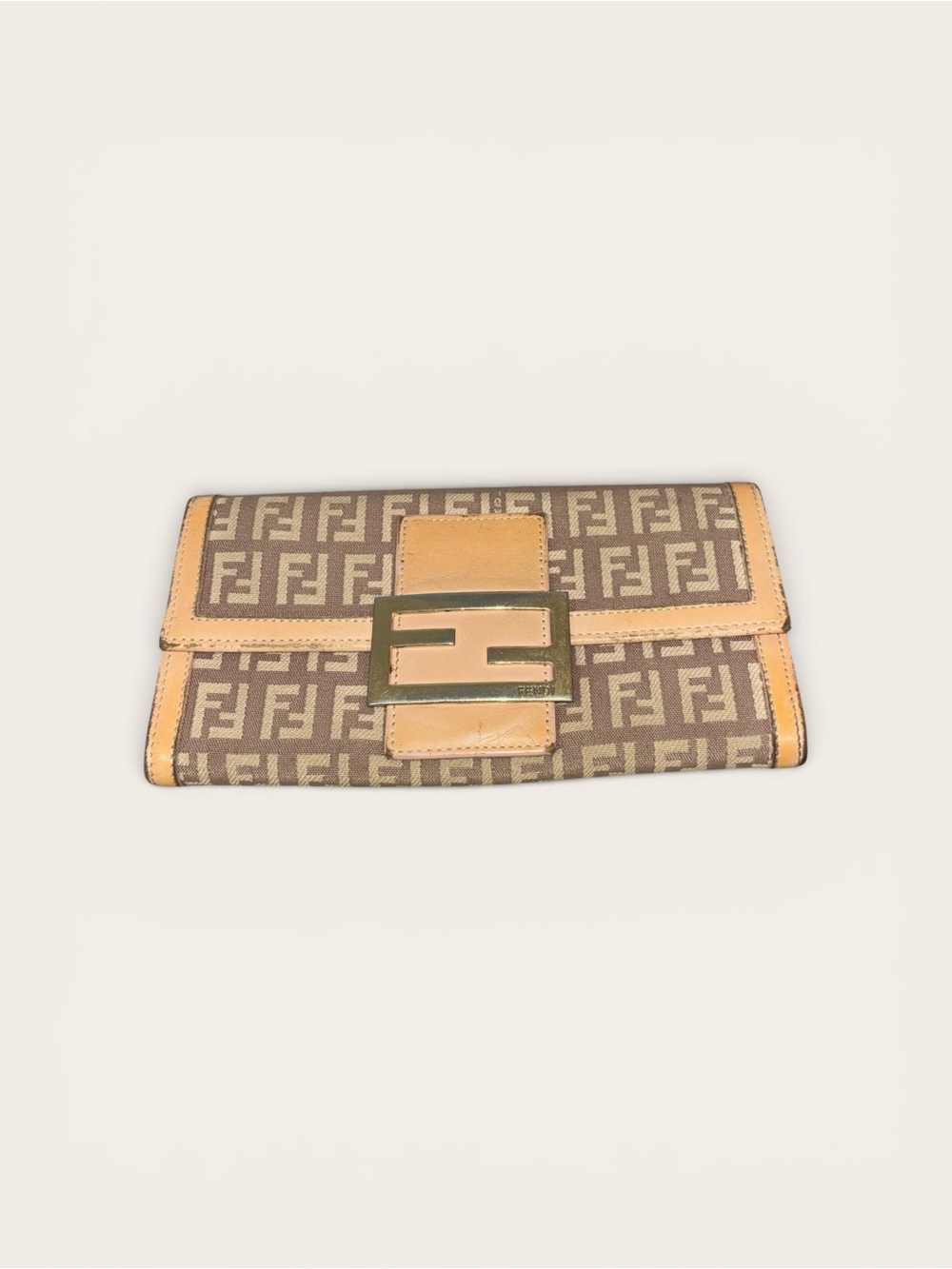 Fendi Brown & Tan Zucca Logo Continental Clutch